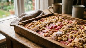 Ich backe Rhabarberkuchen wie bei Oma: vom Blech bleibt am Sonntag selten ein Stück