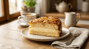 Knusprig, buttrig, leicht karamellisiert: Bienenstich gelingt auch am Wochenende